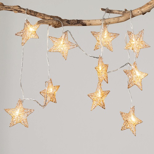 Lighted Gold Star Garland - Event Rentals - metal silver stars garland